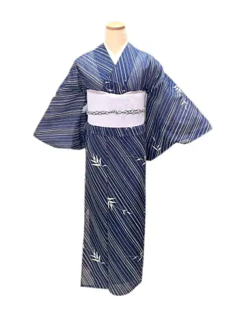 워셔블 기모노 여름 기모노 코몬 명주 네이비 대나무 155cm