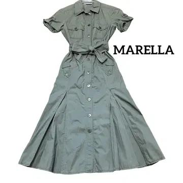 MARELLA 셔츠 원피스 카키 플리츠 롱 반팔 40