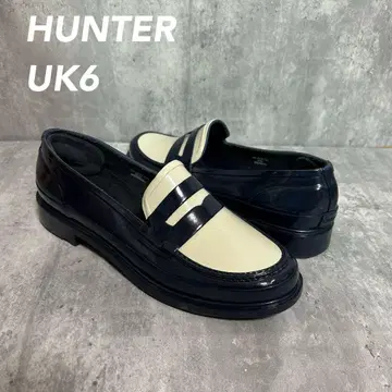 HUNTER 네이비 화이트 로퍼 UK6 레인 신발