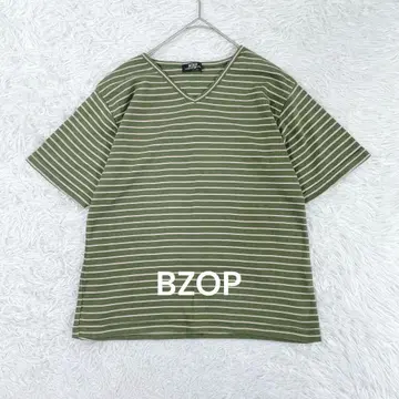 BZOP V 넥 보더 티셔츠 L 다크 그린 그린 루즈핏 캐주얼