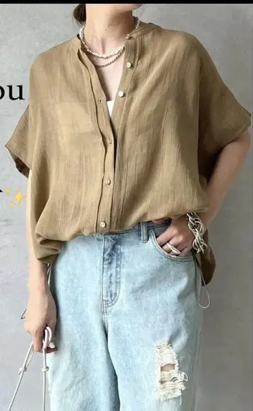 DouDou 린넨 드로스트 프렌치 셔츠 FREE SIZE
