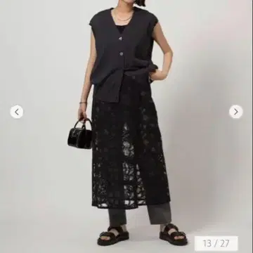 레이스 레이어드 랩 스커트 블랙 그린 라벨 릴랙싱