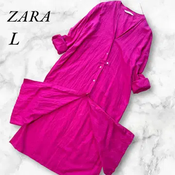 ZARA 2way 린넨 코튼 블렌드 노카라 셔츠 원피스 (L) 핑크