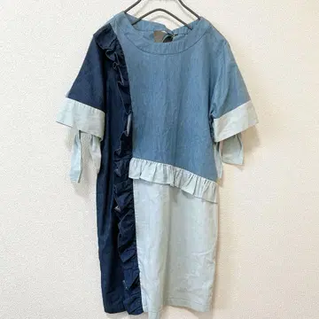 TISSU 미니 원피스 튜닉 데님 프릴 절개 이탈리아