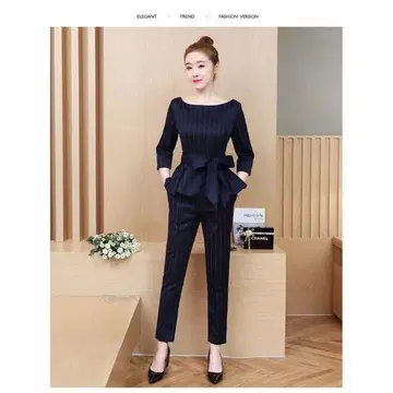 스트라이프 페플럼 팬츠 수트 상하의 세트 M-2XL