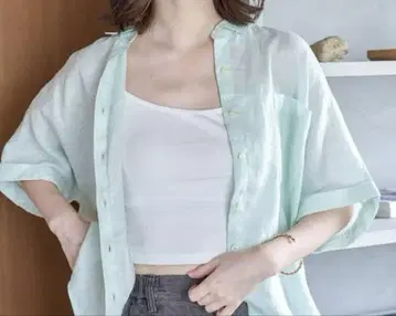 studio CLIP 이번 시즌 린넨 하프 슬리브 셔츠