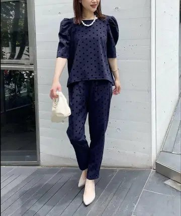 PICCIN PERLA [셋업] 도트 턱 소매 & 세트 팬츠