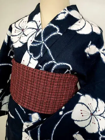 여성용 유카타 네이비 바탕에 금붕어와 꽃 무늬
