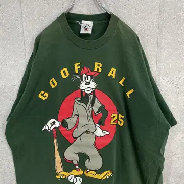 디즈니 90s 싱글 스티치 구피 그린 프린트 티셔츠