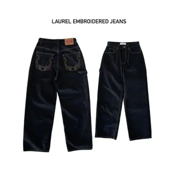 LAUREL 자수 디자인 블랙 와이드 데님