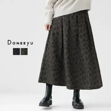 DONEEYU 도니유 레오파드 자카드 턱 개더 스커트