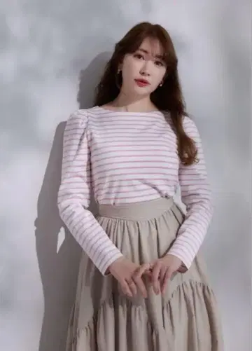 턱 슬리브 프랑스 스트라이프 톱