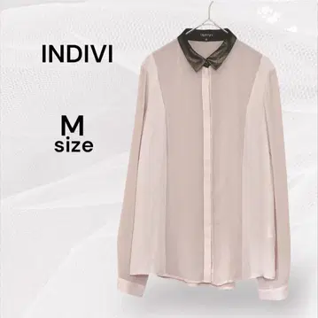 INDIVI 핑크 베이지 시어 블라우스 시어 셔츠 긴팔 셔츠 M