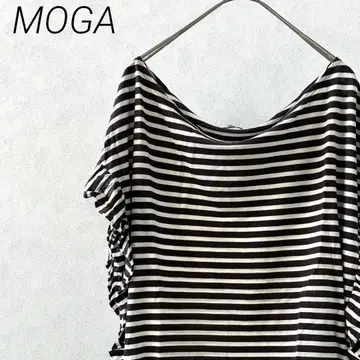 MOGA 티셔츠 보트넥 보더 사이드 드로스트 루즈핏 얇은 소재