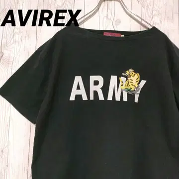 AVIREX 아비렉스 티셔츠 밀리터리 프린트 자수 블랙 블랙
