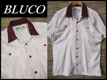 XL 새상품급 BLUCO 부루코 반팔 스트라이프 워크 셔츠 메탈 버튼