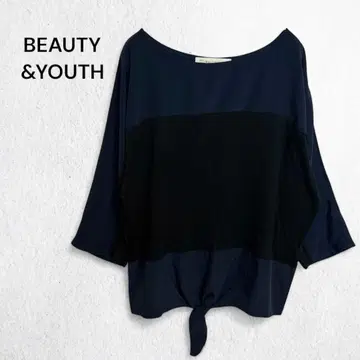 뷰티 앤 유스 블라우스 티셔츠 일본제 바이컬러 리본 7부 소매