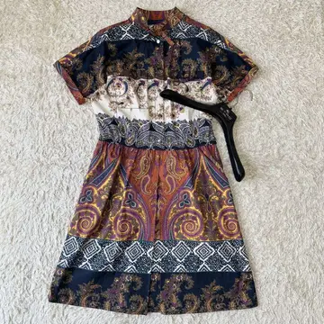 새상품급 2XL ETRO 에트로 반팔 원피스 페이즐리 올 패턴 빅 사이즈
