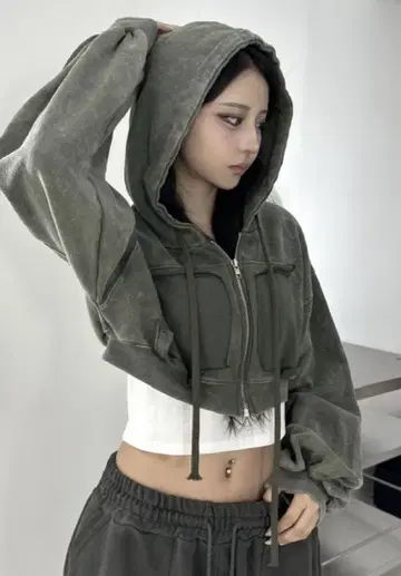 [ XU DOG ] washed 크롭 집업 후디
