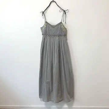 새상품 navasana 코튼 보일 크로스 스티치 자수 맥시 드레스