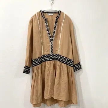 ZARA 에스닉 튜닉 린넨 자수 긴팔 S