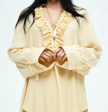 H&M Ruffled Tunic S/S 2025 프릴 셔츠 M