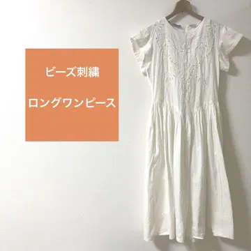 비즈 자수 원피스 반팔 M 사이즈 롱 원피스 화이트 롱 기장 화이트