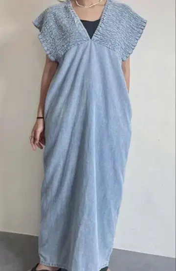 시마무라 데님 셔링 원피스 색스 M 사이즈