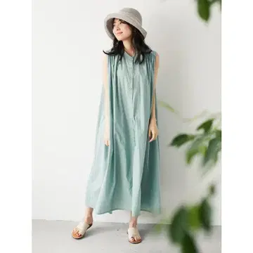 Petit Fleur 개더 민소매 원피스 민트 그린