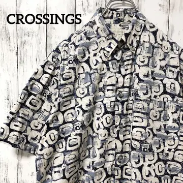 C2237 CROSSINGS 알로하 셔츠 기하학 패턴 반팔 셔츠 코튼