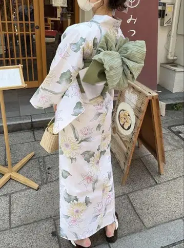 그레일 유카타 레트로 해바라기 무늬 유카타 세트