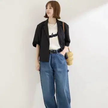 B.C STOCK 테일러드 자켓 숏 슬리브 반팔 (블랙)
