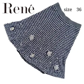 Rene 르네 코팅 펄 코사지 트위드 스커트 36 사이즈