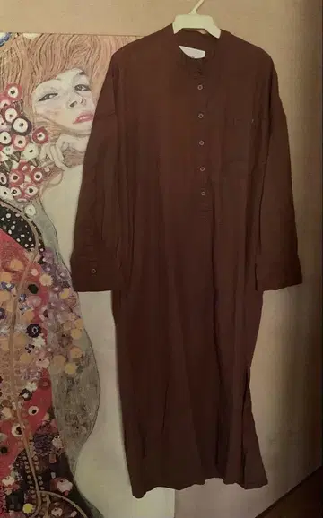 브라운 코튼 셔츠 원피스 긴팔