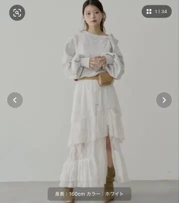 chico 슬릿 티어드 레이스 스커트