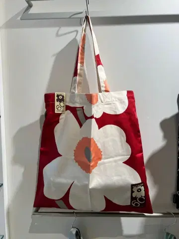 Marimekko 크리스마스 레드 꽃무늬 백 60주년 기념 에코 쇼핑백