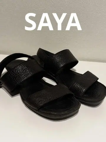SAYA 블랙 가죽 플랫 샌들 천연 가죽 [ 24.5cm ] 스트랩