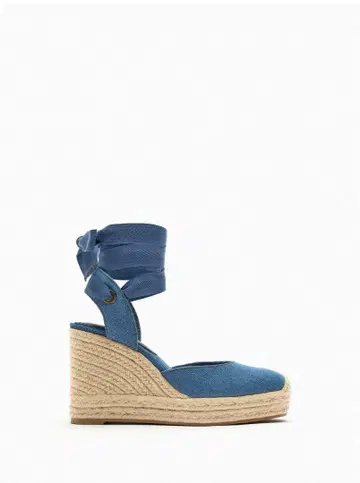 ZARA 데님 블루 레이스업 웨지솔
