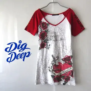 새상품급 Dig Deep/디그 딥 소매 절개 고딕 프린트 티셔츠 M