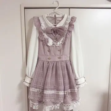 LIZLISA 시어 체크 에이프런 프릴 원피스