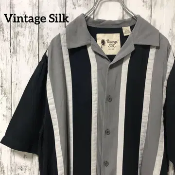 C2234 Vintage Silk 아로하 셔츠 반팔 셔츠 스트라이프 블랙