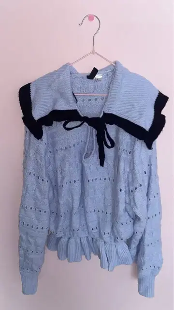 ZARA 스카이블루 세일러 칼라 니트 스웨터 긴팔