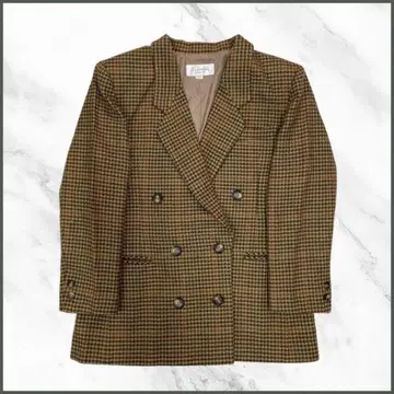 테일러드 자켓 브라운 체크 더블 브레스트 vintage