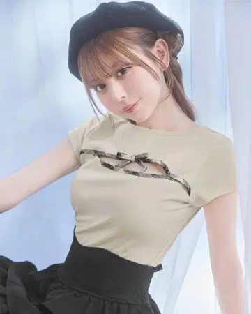 체크 파이핑 리본 탑 미셸 마카롱 미사용