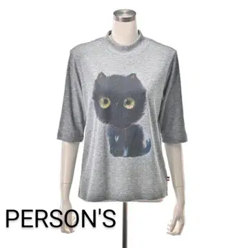 PERSON'S 퍼슨즈 캣 프린트 모크넥 와플 상의 S