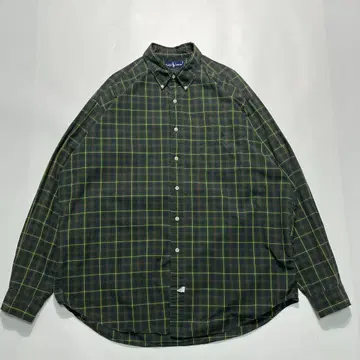 90s 랄프 로렌 버튼 다운 셔츠 XL 그린 체크 빈티지 6337