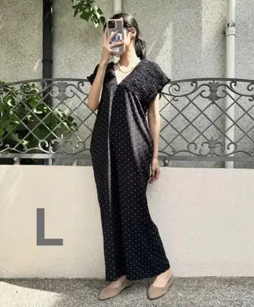 시마무라 Lax Dan Tia 셔링 살로펫 도트 중간 블랙 L