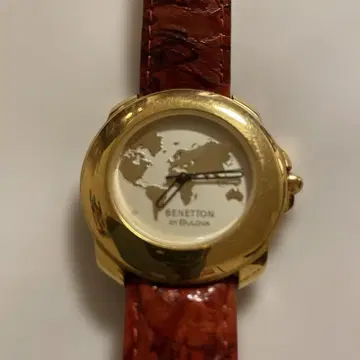BENETTON by Bulova 골드 세계 지도 다이얼 쿼츠 손목시계