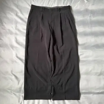 90년대 빈티지 직조 무늬 투 턱 와이드 슬랙스 블랙 폴리