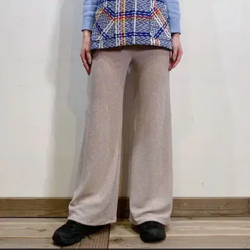 핑크 베이지 라메 믹스 팬츠